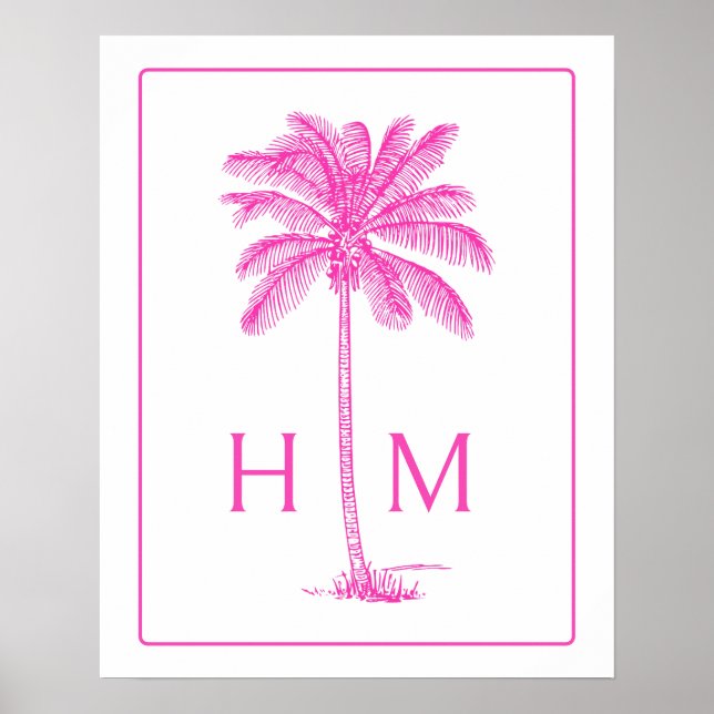 Pink and White Palm Palmetto Tree Monogram Poster (Vorne)