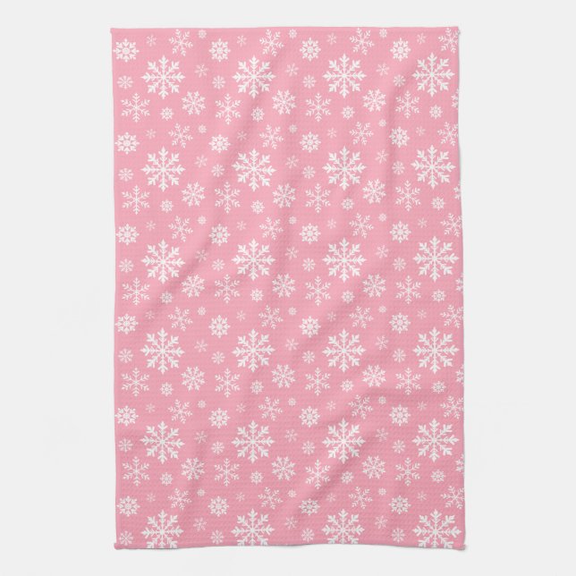 Pink And White Pattern Of Winter Snowflakes Geschirrtuch (Vertikal)