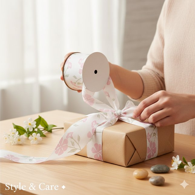 Pink and White Playful Floral Pattern Ripsband (Pink and White Playful Floral Pattern Grosgrain Ribbon)