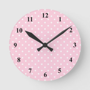 Pink and white polka dot wall clock Customizable Runde Wanduhr