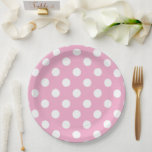 Pink And White Polka Dots Pappteller<br><div class="desc">A Cute Pink And White Polka Dotted Round Paper Plate For A Girls Baby Shower Or Birthday Party</div>
