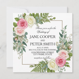 Pink and white roses Budget Wedding Invitation Einladung