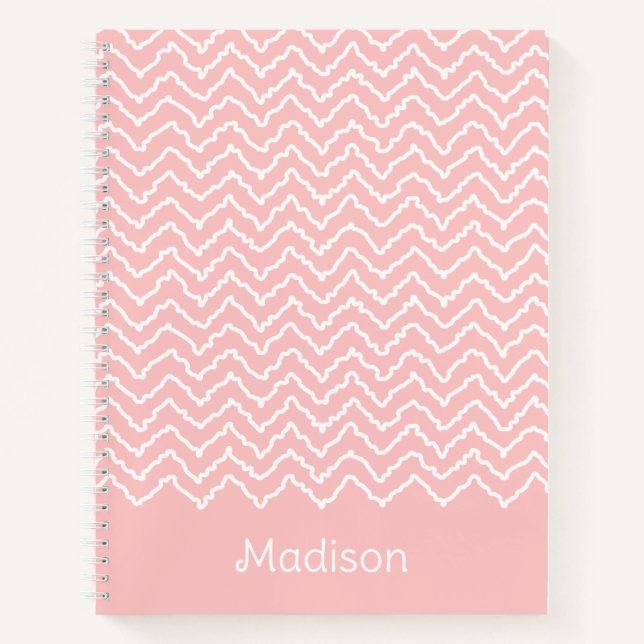 Pink And White Squiggly Chevron Zigzag With Name Notizbuch (Vorderseite)