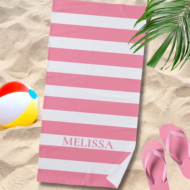  Pink And White Striped Name Cabana Stripe  Strandtuch (Von Creator hochgeladen)