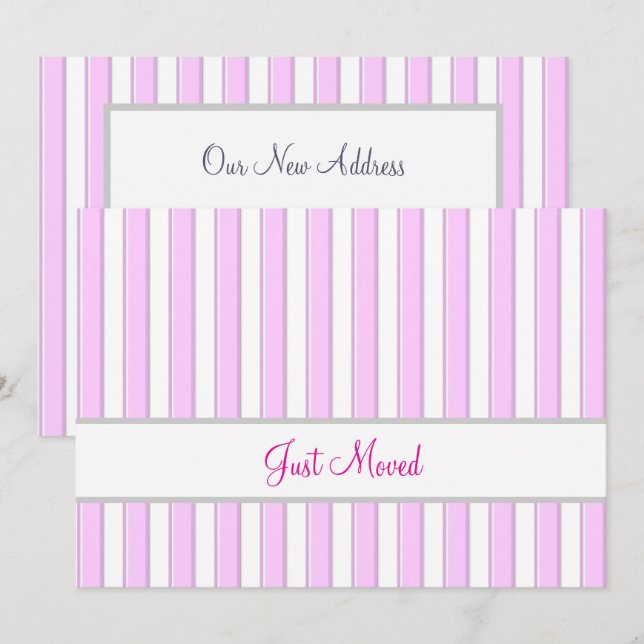 Pink and White Stripes Editable New Address Ankündigung (Vorne/Hinten)