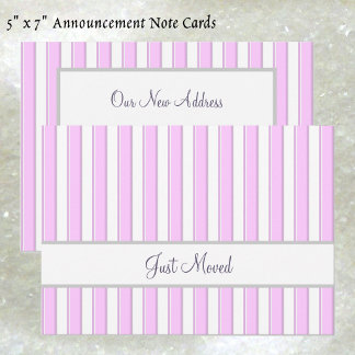 Pink and White Stripes Editable Script New Address Ankündigung