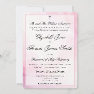 Pink and White Watercolor Catholic Wedding Einladung
