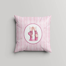 Pink and White Watercolor Stripes w Pointe Shoes Kissen