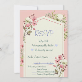 Pink And White Wildflowers Geometric RSVP Card Einladung