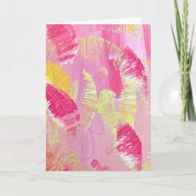 Pink and Yellow Abstract Art Folded Note Card (Vorderseite)