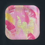 Pink and Yellow Abstract Art Paper Plate Pappteller<br><div class="desc">Every piece of birthday cake dreams of being set on a plate like this. But you don't have to wait for a birthday to use it! Pink and yellow brushstrokes in the shape of butterfly wings (think abstract here!) make a plate so happy that it would be a shame to...</div>