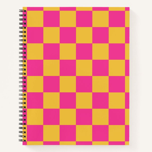 Pink and Yellow Checkerboard Notizbuch (Vorderseite)