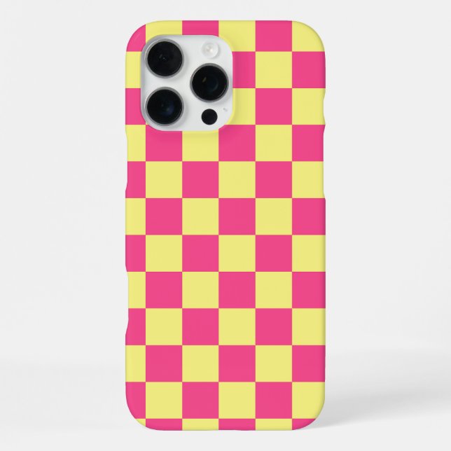 Pink and Yellow Checkered Print iPhone Hülle (Rückseite)