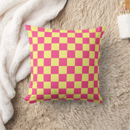 Pink and Yellow Checkered Print Kissen