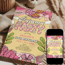 Pink and Yellow Daisy Pajama Party Birthday  Einladung