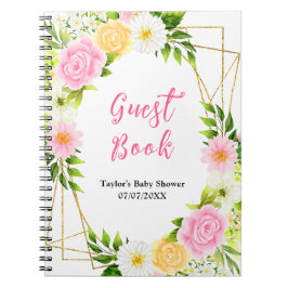 Pink and Yellow Floral Baby Shower Guest Book Notizblock