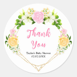 Pink and Yellow Floral Baby Shower Thank You Runder Aufkleber