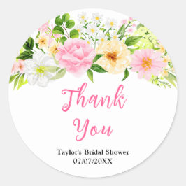 Pink and Yellow Floral Bridal Shower Thank You Runder Aufkleber