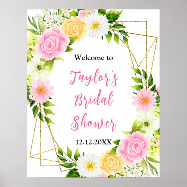 Pink and Yellow Floral Bridal Shower Welcome Sign Poster (Vorne)