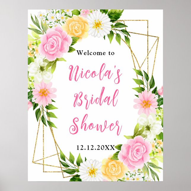 Pink and Yellow Flower Bridal Shower Welcome Poster (Vorne)