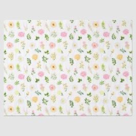 Pink and Yellow Flowers with Foliage Pattern Seidenpapier