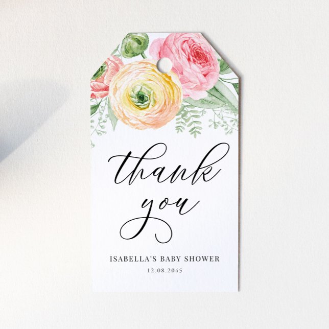 Pink and Yellow Ranunculus Kinderdusche Vielen Dan Geschenkanhänger (Von Creator hochgeladen)