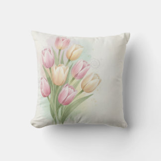 Pink and Yellow Tulip Flower Bouquet Kissen