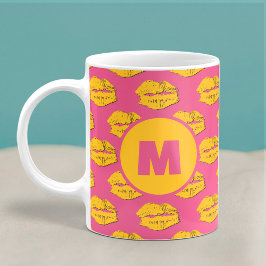 Pink and Yellow XOXO Kissing Lips Personalized Kaffeetasse