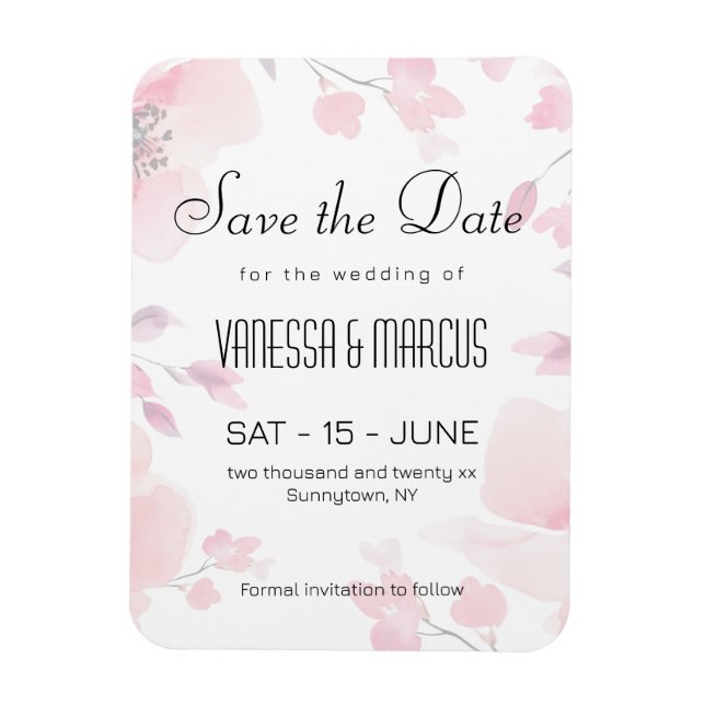 Pink Anemone Bloral Wedding Save the Date Magnet (Vertikal)