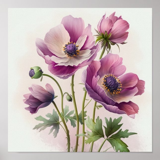 Pink Anemone Blume Art Print Poster (Vorne)