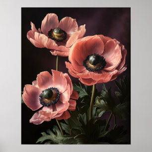 Pink Anemone Blume Art Print Poster