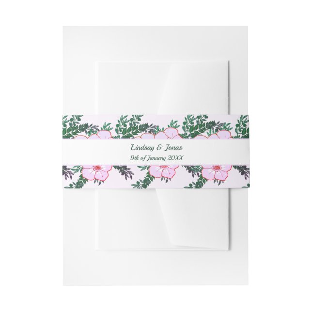 Pink Anemone Grüne Floral Wedding Bands Einladungsbanderole (Vorderseite Beispiel)