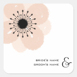 Pink-Anemone-Hochzeitsticker Quadratischer Aufkleber