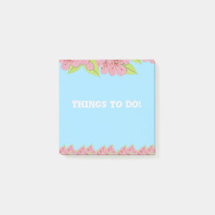 Pink Anemones Dinge tun, um blaue Post-it-Notizen Post-it Klebezettel