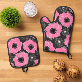 Pink Anemones Wildblume G604 Ofenhandschuh & Topflappen-Set
