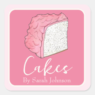 Pink Angel Food Cake hausgemacht gebacken von Quadratischer Aufkleber