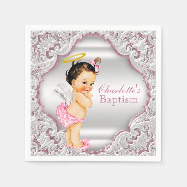 Pink Angel Girl Baptisse Serviette (Vorderseite)