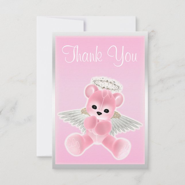 Pink Angel Teddy Bear Danke Baby Dusche (Vorderseite)
