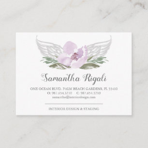 Pink Angel Wings Floral Business Cards Begleitkarte