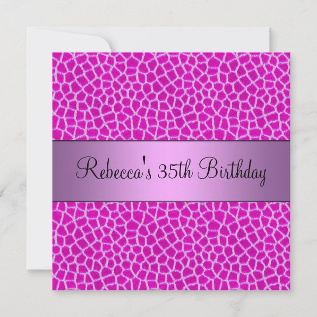 Pink Animal Print 35. Elegante Geburtstagsparty Einladung (Vorderseite)