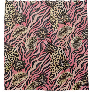 Pink Animal Print Fusion - Nahtloses Muster Duschvorhang
