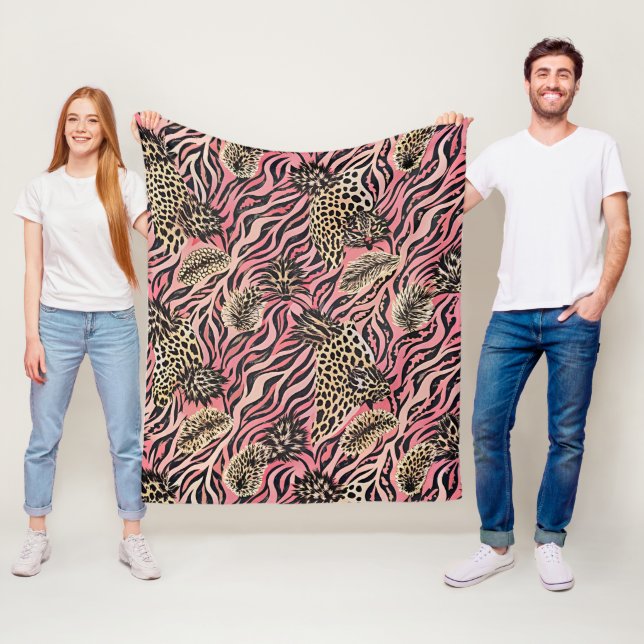 Pink Animal Print Fusion - Nahtloses Muster Fleecedecke (Beispiel)