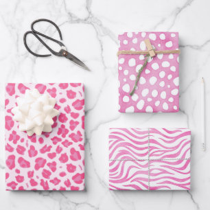 Pink Animal Prints: Leopard, Cheetah & Zebra Geschenkpapier Set