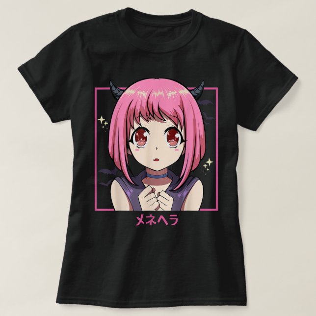 Pink Anime Girl Devil Aesthetic T-Shirt (Design vorne)