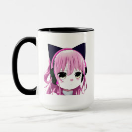 Pink Anime Girl in Cat Ohr Kopfhörer Tasse
