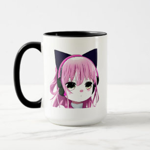 Pink Anime Girl in Cat Ohr Kopfhörer Tasse