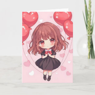 Pink Anime Niedlich Girl Feiertagskarte