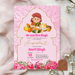 Pink Annaprashan Baby Girl Rice Fütternd Zeremonie Einladung