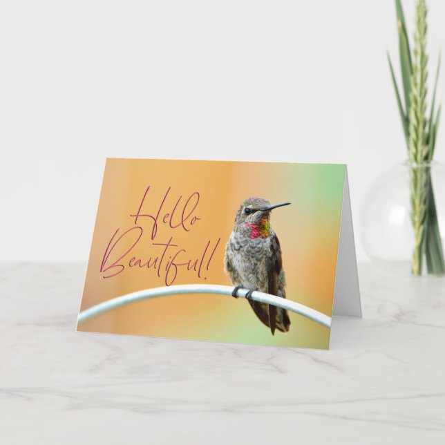 Pink Anna's Hummingbird Foto Hello Beautiful Card Dankeskarte (Vorderseite)