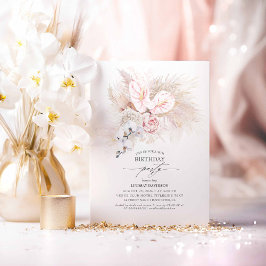 Pink Anthurium und Pampas Grass Geburtstagspartei Einladung